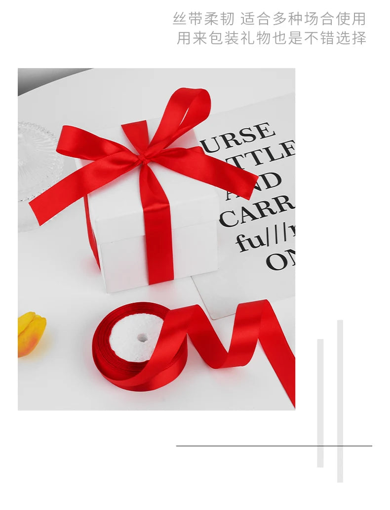 25yards/roll 1inch Satin Ribbon DIY Handmade Crafts Gift Box Flower Cake Decoration Wedding Birthday Party Festival Supplies