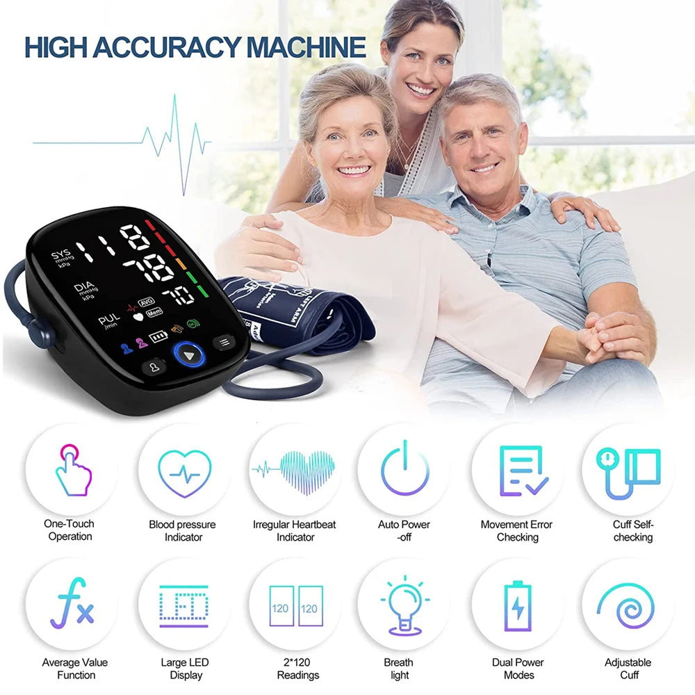 Digital Blood Pressure Monitor Upper Arm Automatic BP Cuff Machine Tonometer LED Sphygmomanometer for Home Use Health Care
