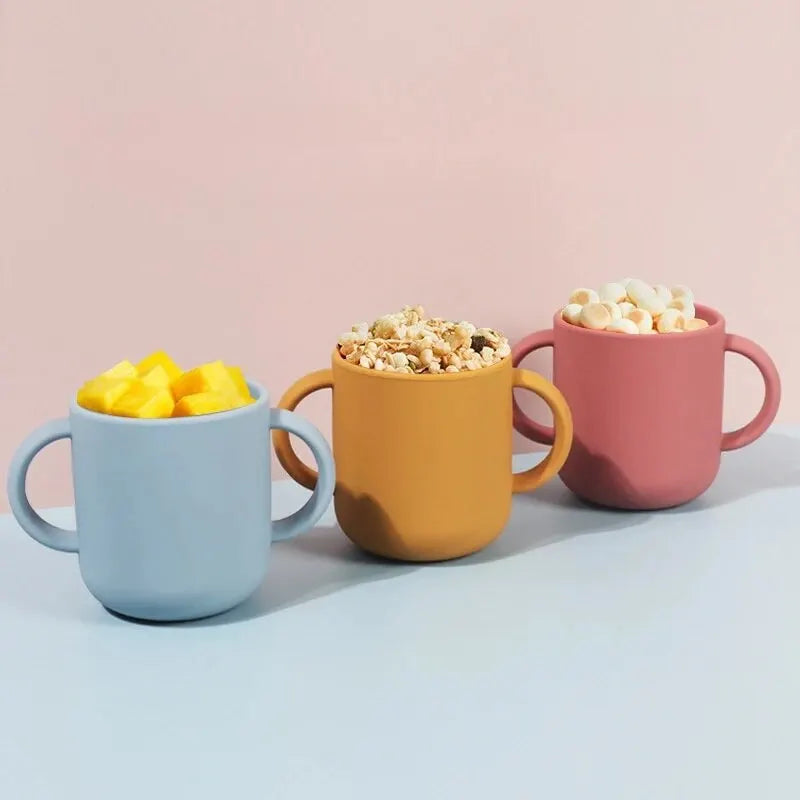 Silicone Cups For Infants And Young Children, Learning And Drinking Water Cups, Double Ear Cups, Endurance Training Cups