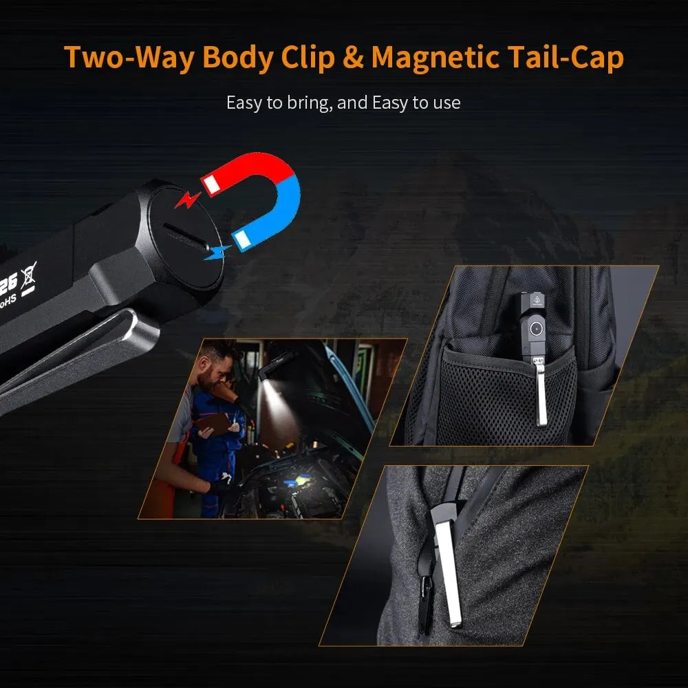 Fitorch ER26 Rechargeable LED Flashlight Versatile Torch 90° Adjustable Head Magnetic Charging Flash Light Camping Hand Lamp