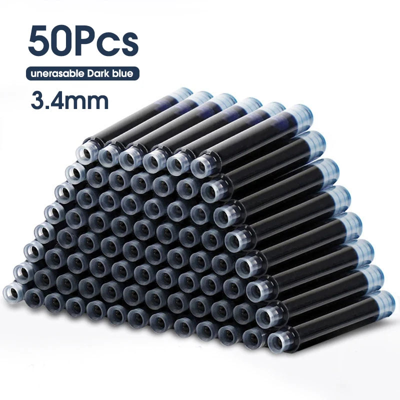 50pcs Fountain Pen Ink Cartridge Refills Bottle 4 Color Disposable Dia 3.4mm 2.6mm  School Office Stationery Supplies CW-159