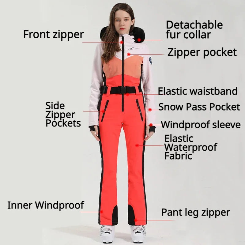 2025 Winter Skiing Suit Women Slim Fit Ski Overalls New Female Snowboard Clothes Outdoor Sport Pro Windproof Warm Snow Jumpsuit