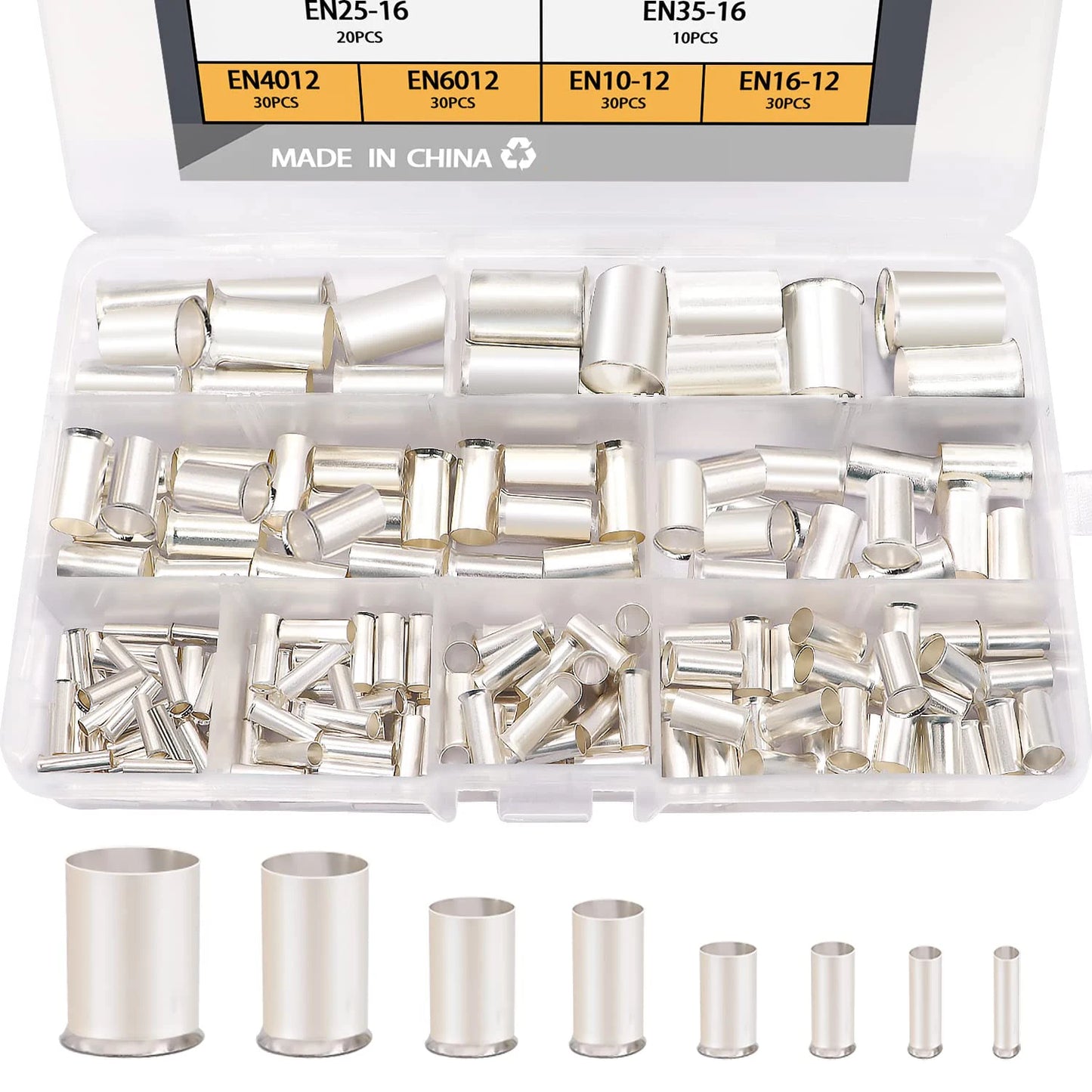 166/305 Pcs Wire Ferrules Kits Silver Plated Copper Crimp Terminal Connector 8 Sizes Sleeves Insulated Cord Pin End Terminal