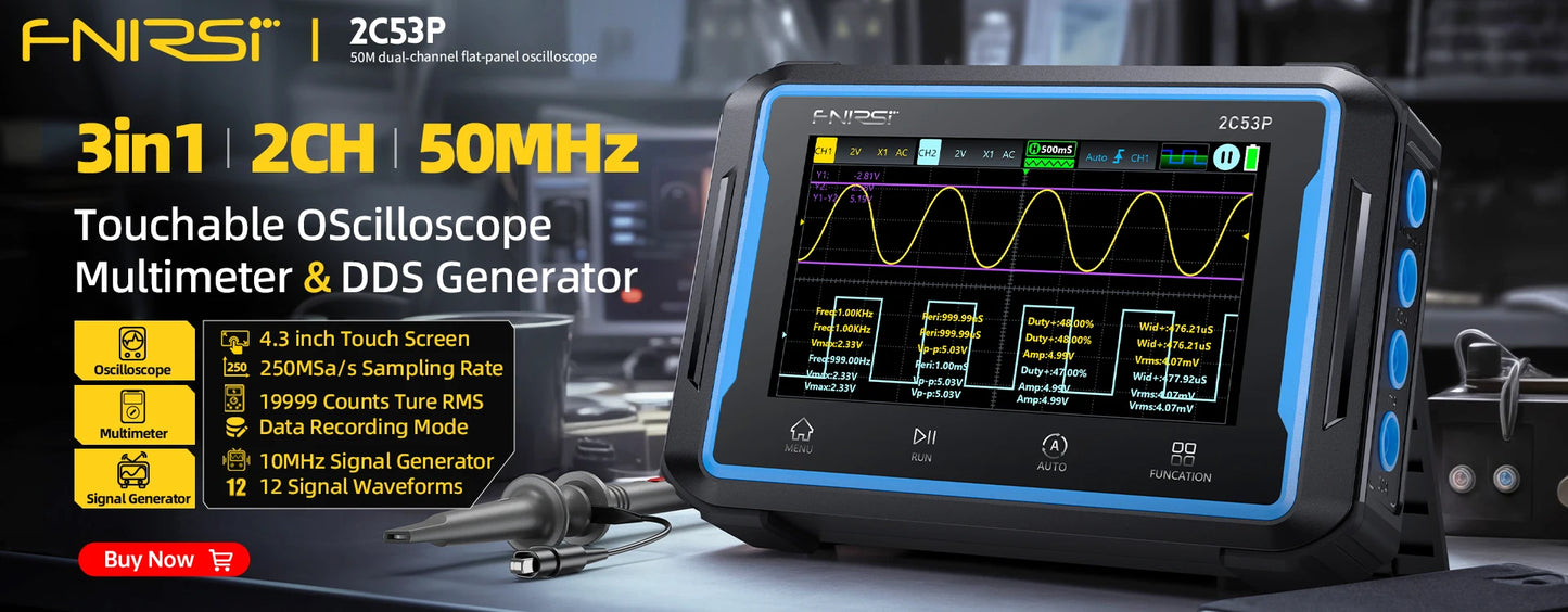 FNIRSI 1014D Digital Oscilloscope 2 In 1 Dual Channel Input Signal Generator 100MHz* 2 Analog Bandwidth 1GSa/s Sampling Rate