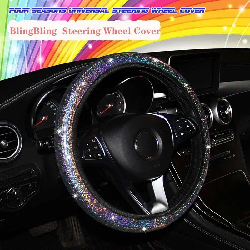 1/2Pcs Universal 38CM Rhinestones Steering Wheel Cover with Crystal Sparkling Car Breathable Anti-Slip Steering Wheel Protector