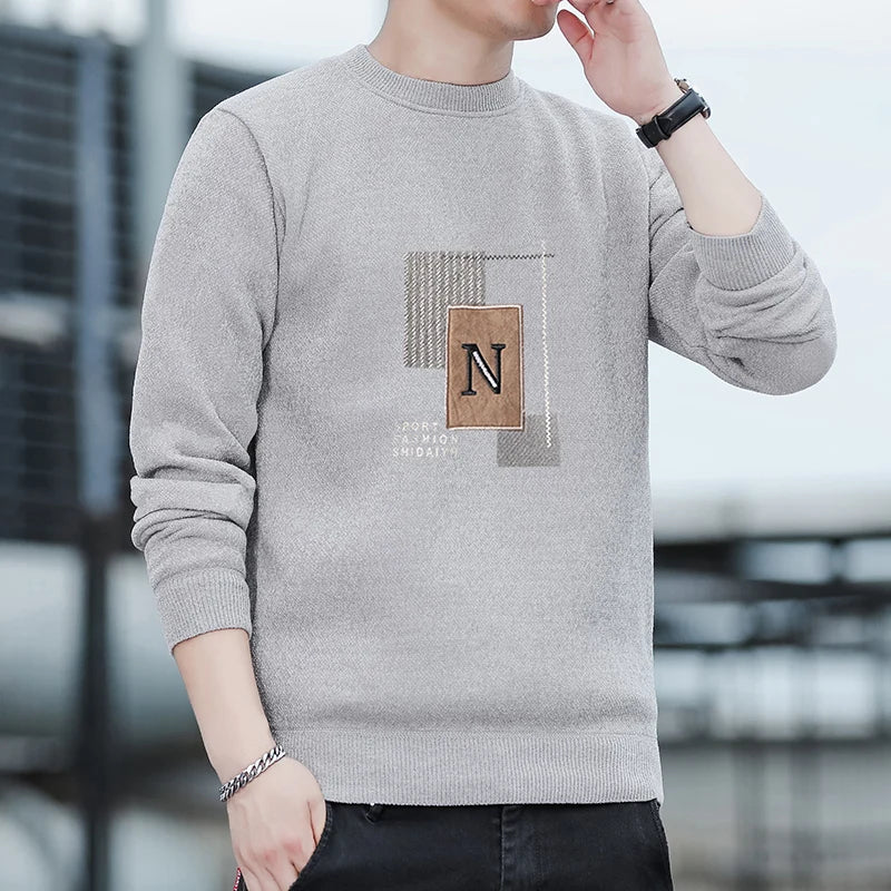 Sweater Men Knitted Round Neck Pullovers Fleece Thick Warm Winter Knitwear Y2K Fashion Jumpers Men's Clothes