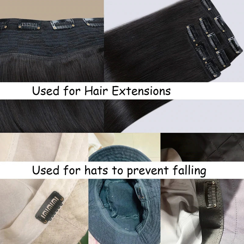 24 Pcs 9-teeth Beige/Brown/Black Hair Extension Clips Hair Extension Wigs Snap Clips Comb Small Snap Wig Accessories Clips