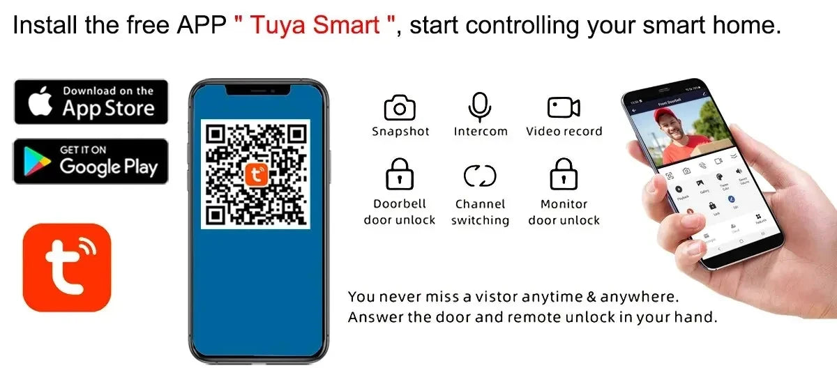 2 Wires Video Intercom System, 7“ Wireless WIFI Monitor 1080P Doorphone Camera Video Doorbell Code Password IC Card Tuya Unlock