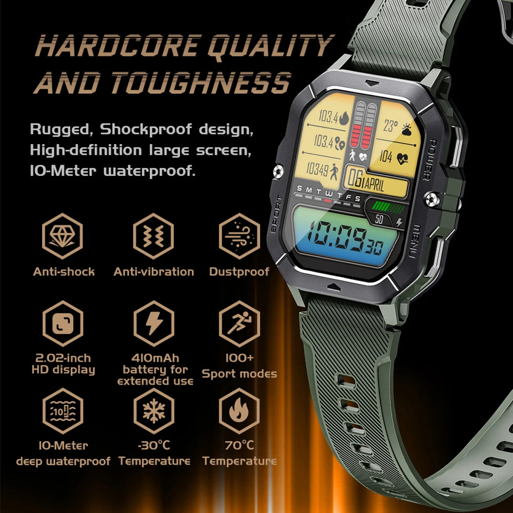 LEMFO C28 Military Smart Watch Men 2024 Outdoor IP68 Waterproof Heart Rate Blood Oxygen Monitor Smartwatch Original 2.02 Inch