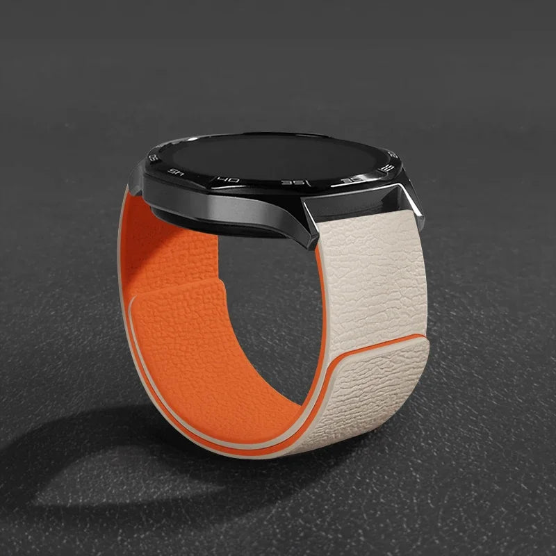 Magnetic Loop Strap For Samsung Galaxy Watch 7/6/5/4 Classic Silicone Lychee pattern 18mm 20mm 22mm Bracelet HUAWEI GT3-4-5 Band