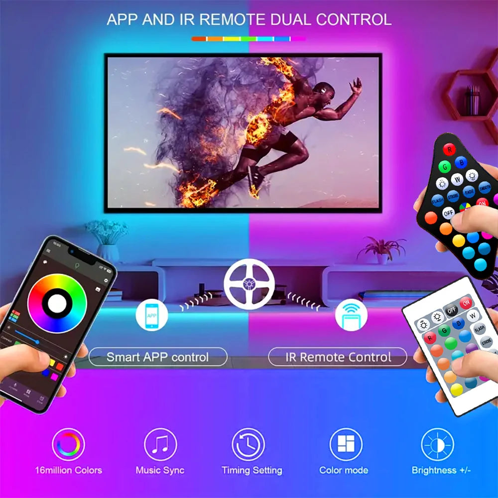 APP 1M-30M USB Led Strip Lights RGB 5050 Bluetooth APP Control Luces Led Flexible Diode Decoration For Living Room Lamp Ribbon