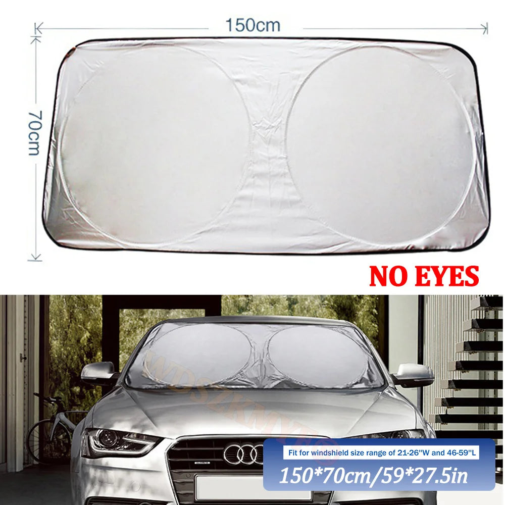 Car Cartoon Devil's Eye Foldable 59'x27.5' Car Windshield Sun Shade, Funny Car Eyes Sun Visor Wear-ResistantFoldable Reflective