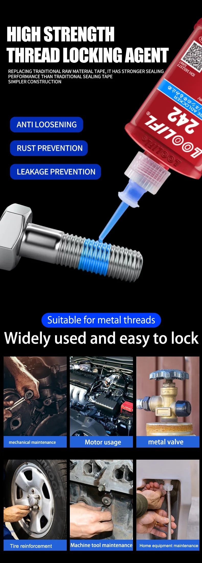 50ml Thread Locking Glue 242 Screw Glue Tightening Screws Prevent Loosening Rusting Caulking Temperature Resistance Anaerobic