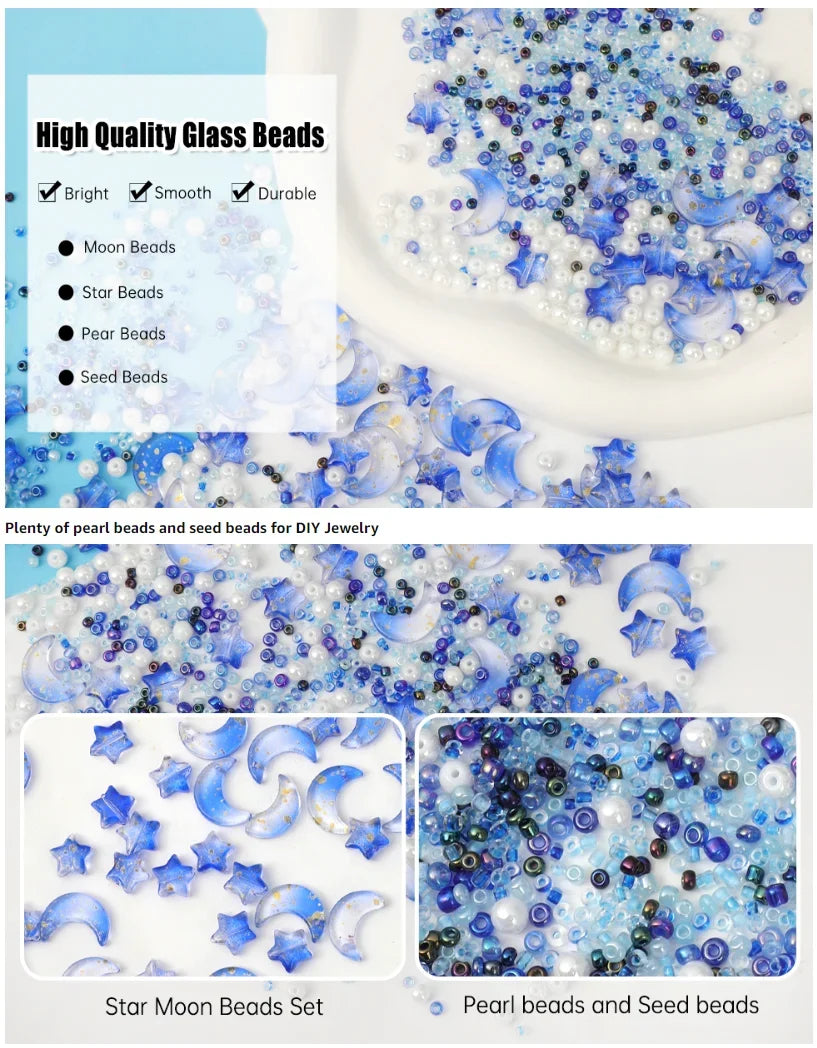 Moon Star Collision Gradient Mixed Pendants Porcelain White AB Crystal Glass Beads DIY Bracelets Necklaces Jewelry Making