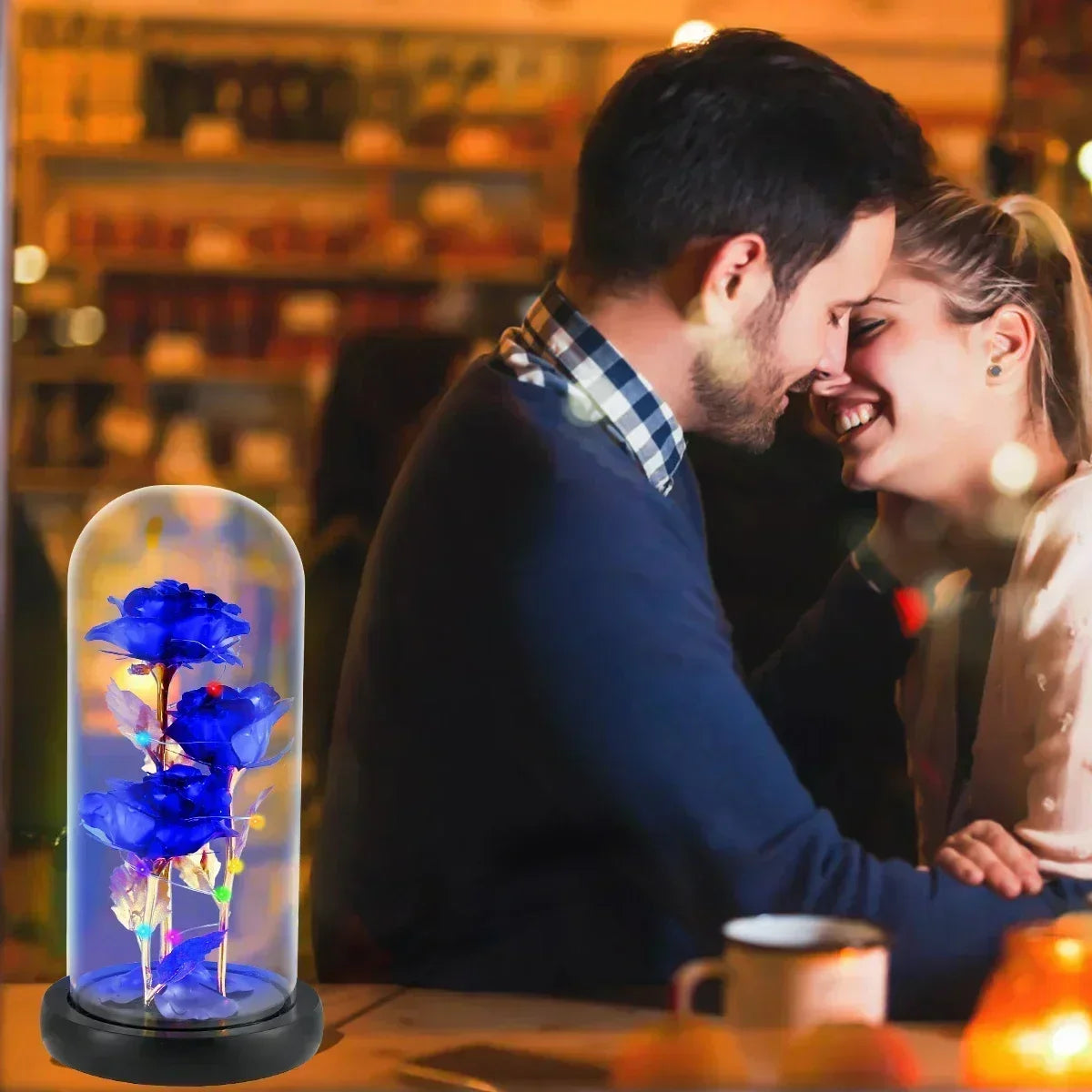 Rose enchantée en verre avec lumières LED, fleur artificielle, cadeau de Noël, la belle et la bête, Saint Valentin
