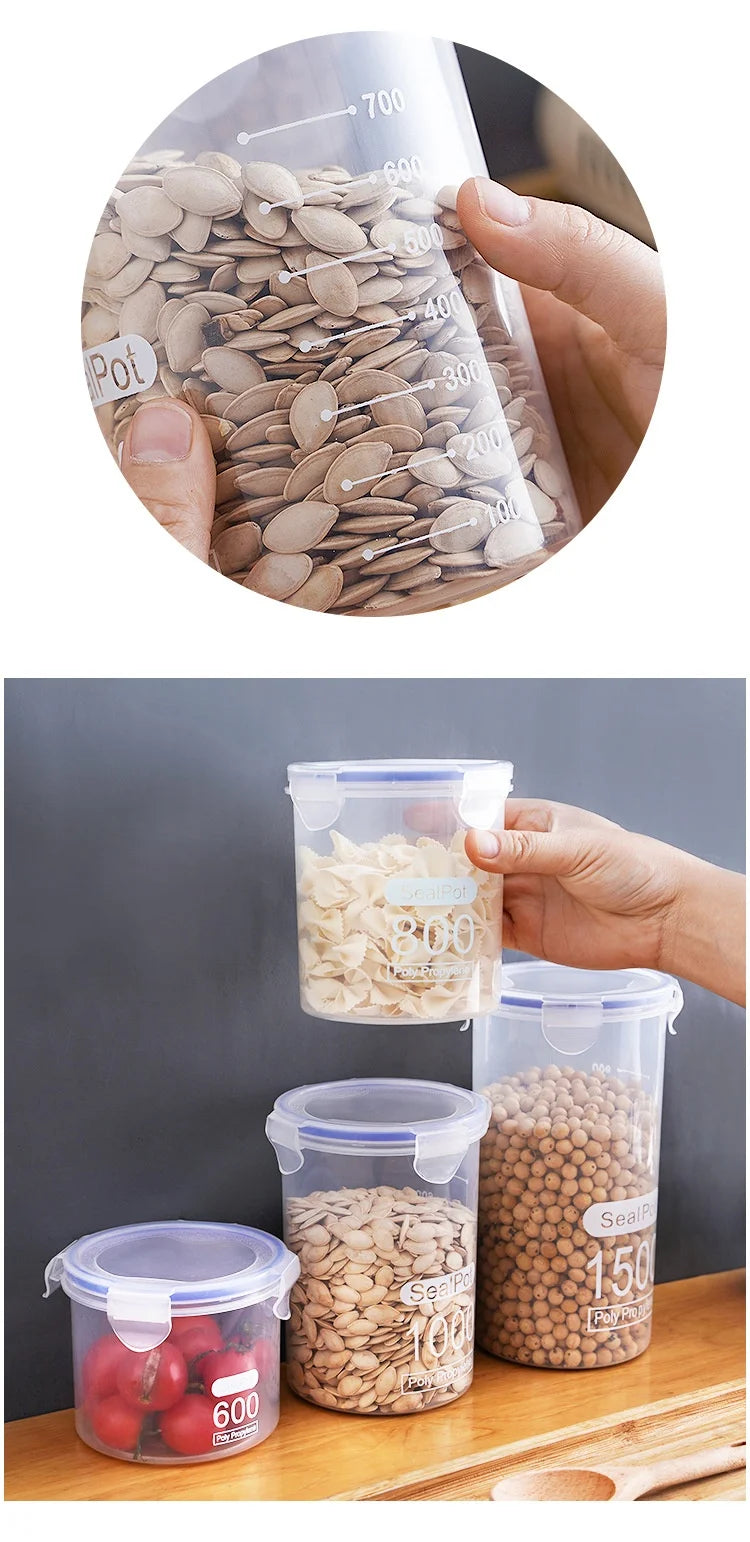 5Pcs Sealed Storage Box Transparent Kitchen Food Grain Organizer Storage Tank Plastic Large capacity Moisture-proof Sealed Jars