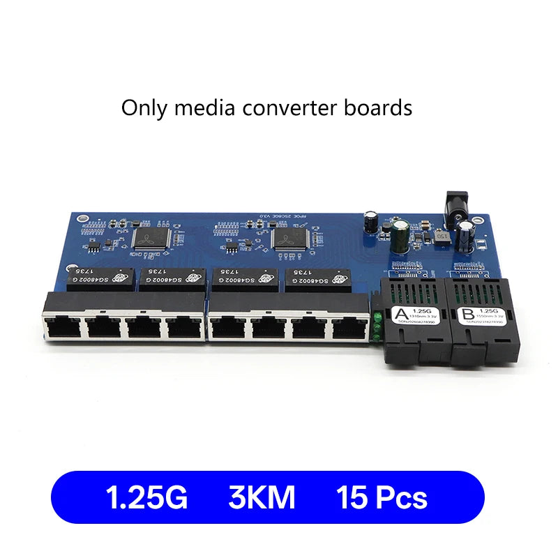 BYXGD 2F8E Gigabit Media Converter Board Single-Mode Single-Fiber BIDI 3km 2SC+8RJ45 Plug&Play