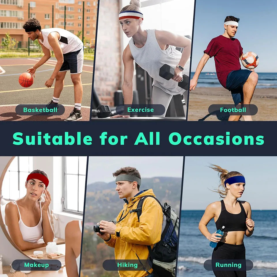 AOLIKES 3PCS Sweatbands Sports Headband - Moisture Wicking Athletic Cotton Terry Cloth Sweatband for Tennis, Basketball, Running