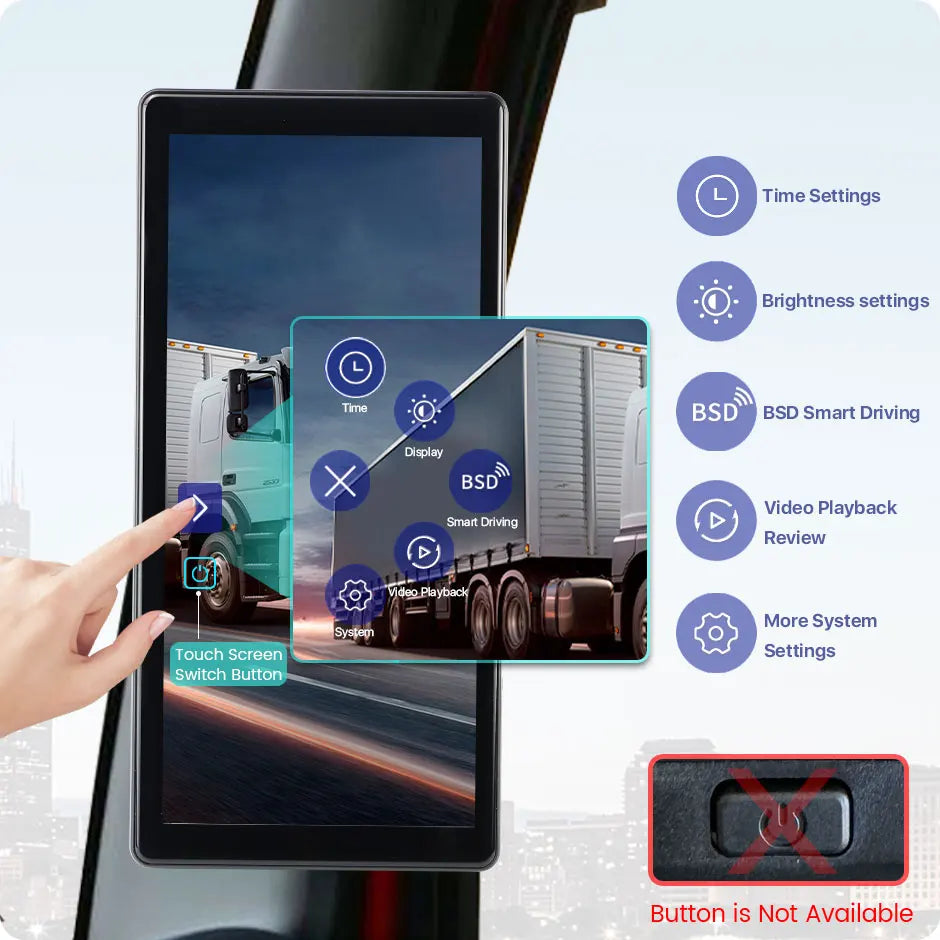 GreenYi BSD Radar Alarm Car DVR Video Recording 2 Channel AHD Side View Camera with Truck Buses 10.36 Inch Rear Mirror Monitor