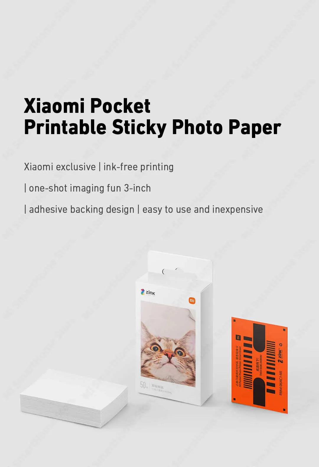 100% New Xiaomi ZINK Pocket Printer Paper Self-adhesive Photo Print 10//50/100 Sheets Xiaomi 3-inch Mini Pocket Photo Printer