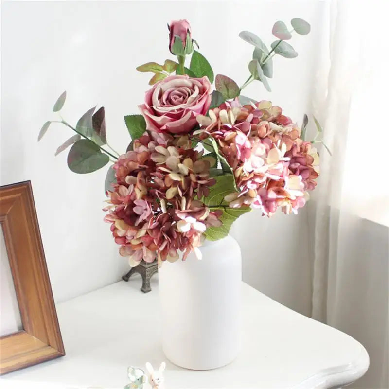 Artificial Flowers Silk Hydrangea Vase For Home Decoration Accessories Wedding Decorative Fake Plants Christmas Garland Material