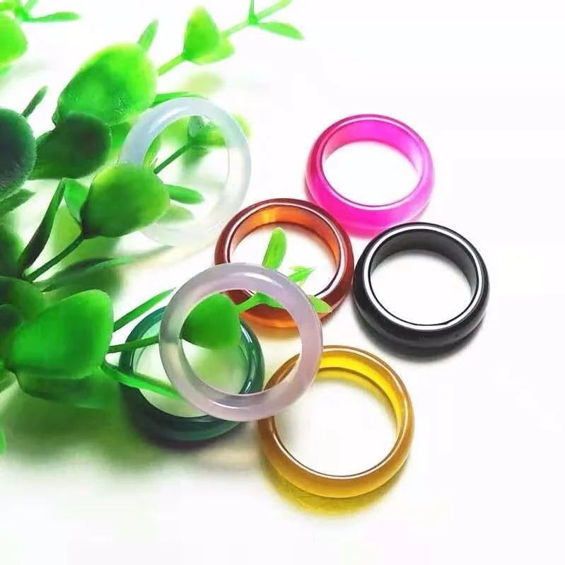 Unisex Natural Ring Multicolor Black Green Red Agates Created Circle Natural Stone Finger Rings Charms Christmas Gifts Wholesale