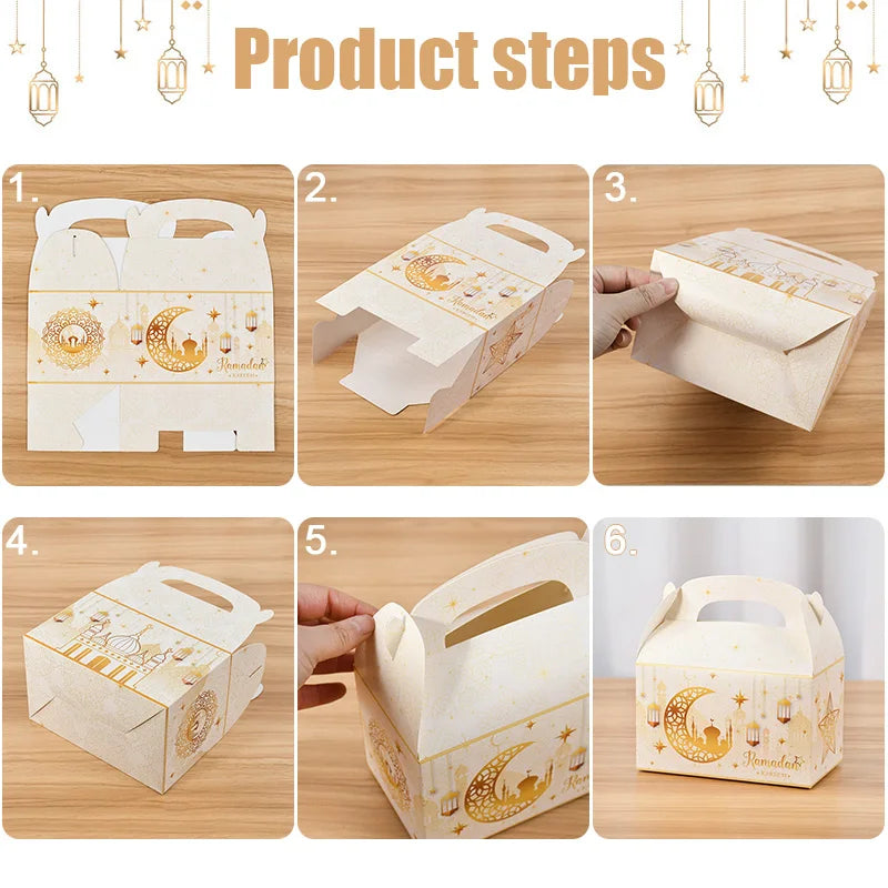 4/20Pcs Ramadan Gift Box 2025 Islamic Muslim Party Biscuit Candy Snack Packaging Boxes Bags EID Mubarak Home Decoration Supplies