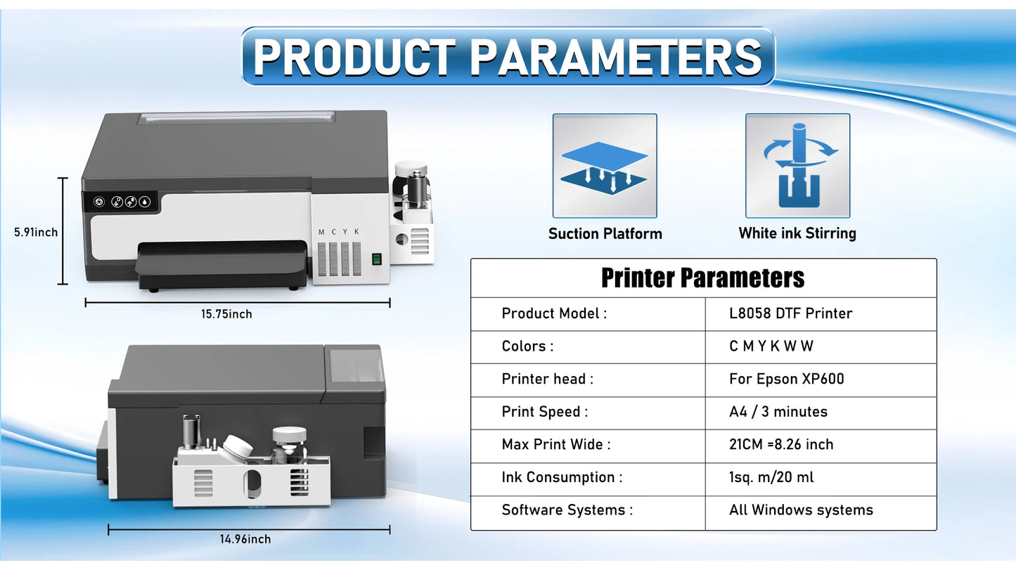 A4 L8058 DTF Printer For Epson XP600 DTF Printer Directly to Film Transfer Printer T shirt Printing Machine For all Textile