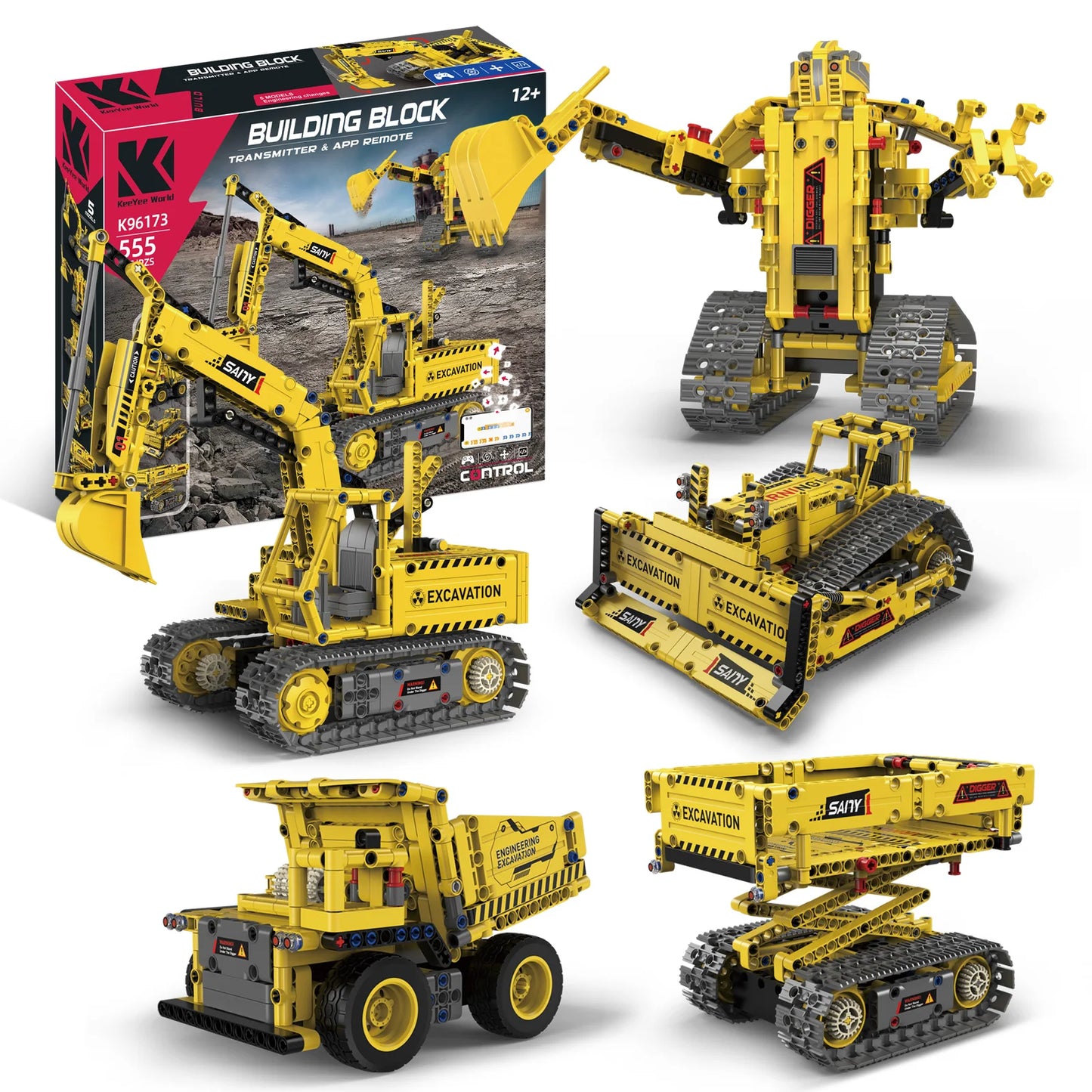 5 In 1Technical Car Excavator APP Remote Control Power Bricks Building Blocks Engineering Truck Toys Kids Moc Sets Gift K96173