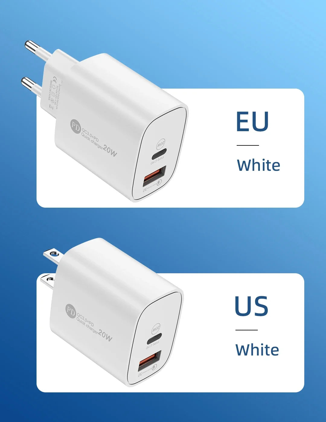 20W USB C Charger PD Fast Charging Quick Charge QC3.0 Type C Mobile Phone Wall Adapter for IPhone 15 Samsung Xiaomi USB Charger