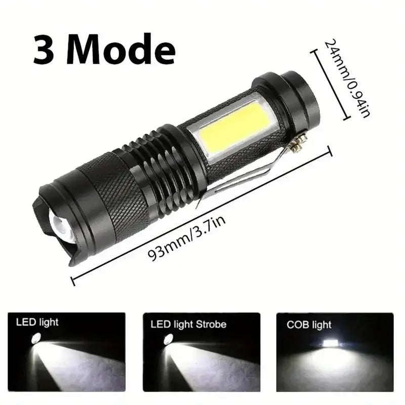 High Power LED Flashlight Rechargeable Zoom Strong Camping Outdoor Torch Aluminium Alloy With Battery COB Side Lights 3 Modes