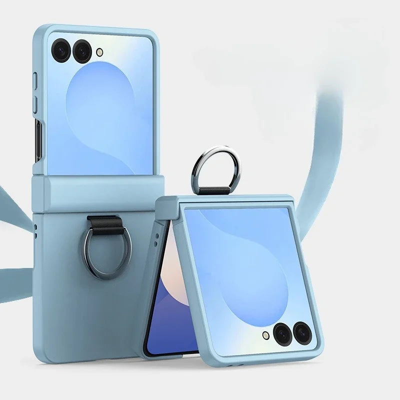 Ring Folding Phone Case for Samsung Galaxy  Z Flip  7 6 5 4 3 ZFlip7 FE All Inclusive Hinge ProtectiveShockproof Cover