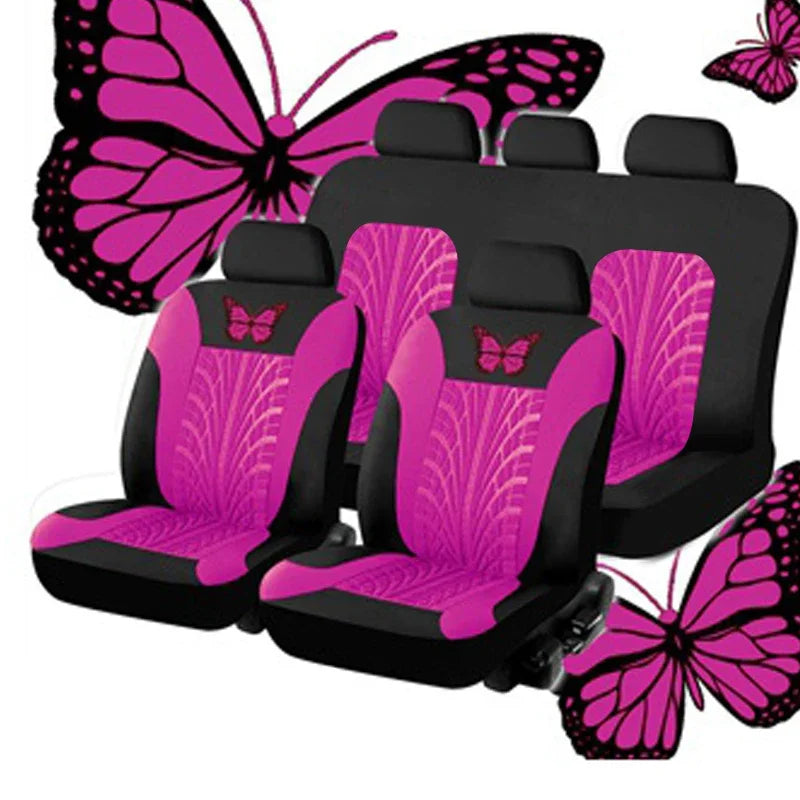 Butterfly Glamour Car Seat Cover Set Premium Bronzing 9-Piece Universal Fit for 5 Seats Fashionable Design Durable Comfortable