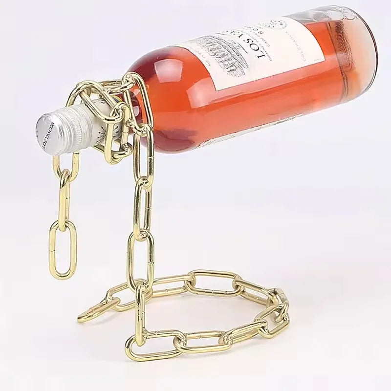 Floating Wine Bottle Holder - Magic Steel Chain Wine Rack for Suspended Display - Holds Any Long-Neck Wine Bottles