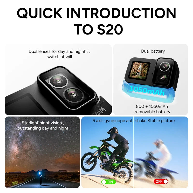 SJCAM SJ20 Dual Lens Dual cameras 4K Action Camera Waterproof 5G WiFi Touch Screen action cam camera sport helmet New In 2024
