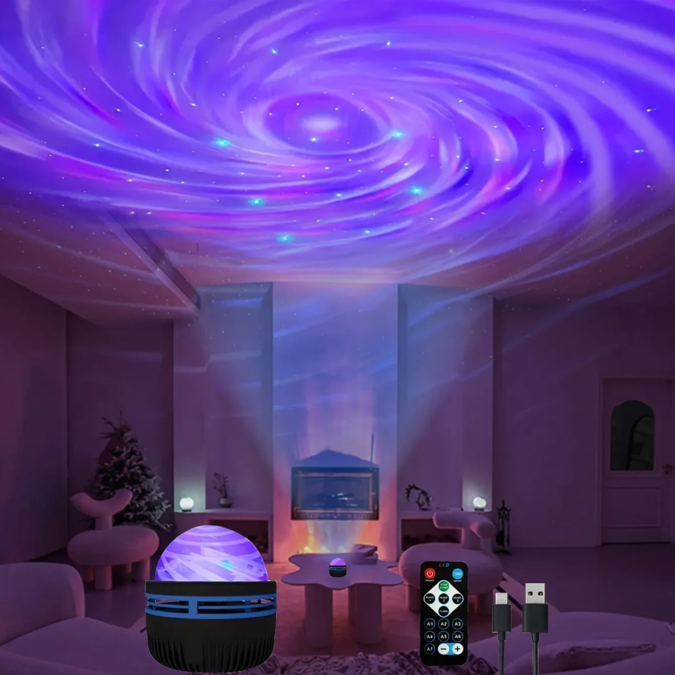 Starry Sky Projector Holiday Party Lights 5V USB Remote Control DMX Sound Active 7 Modes Night Light for Bedroom Christmas Decor