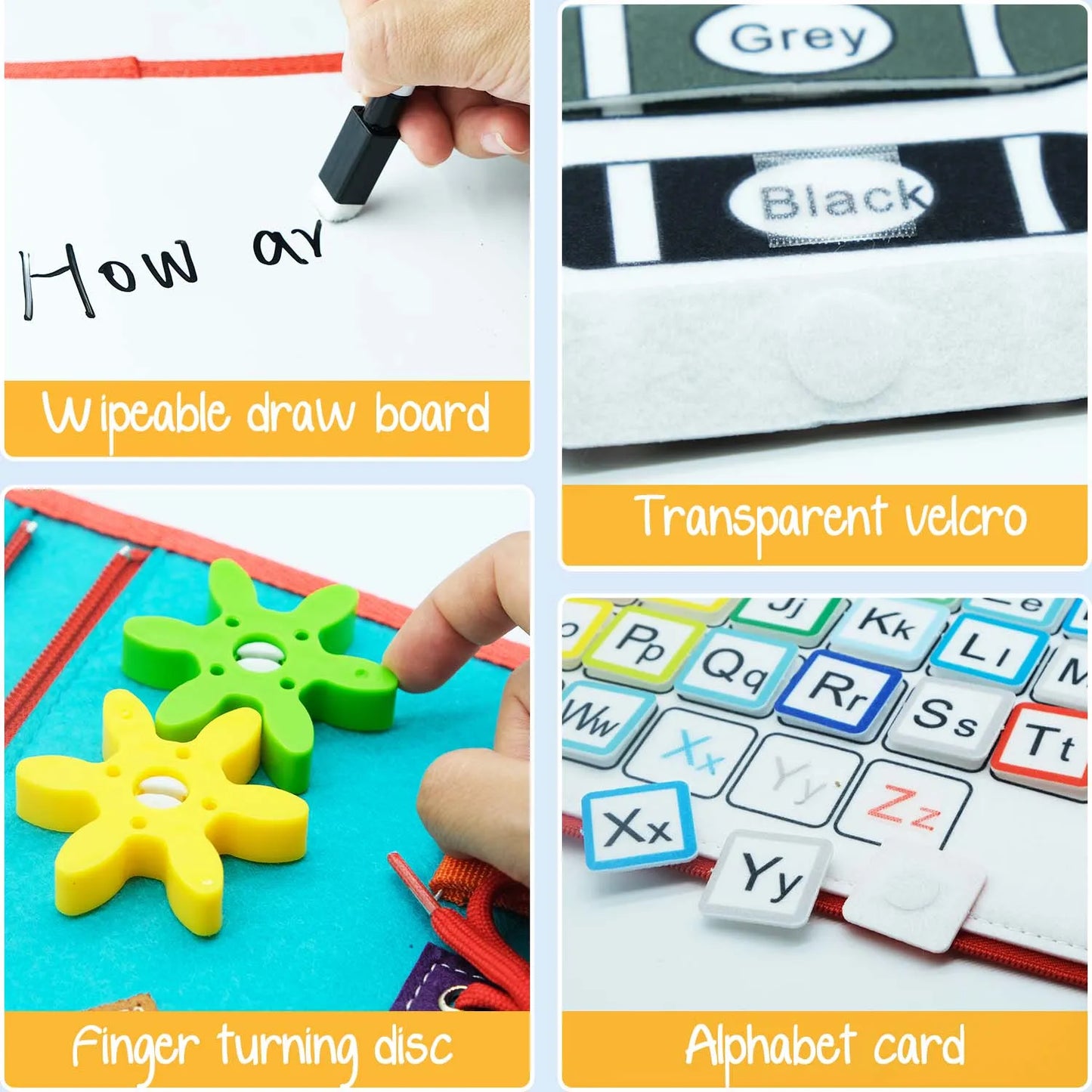 Montessori Toddler Busy Board Educational Activity for Basic Dress Motor Skills Baby Learning Toys for Travel