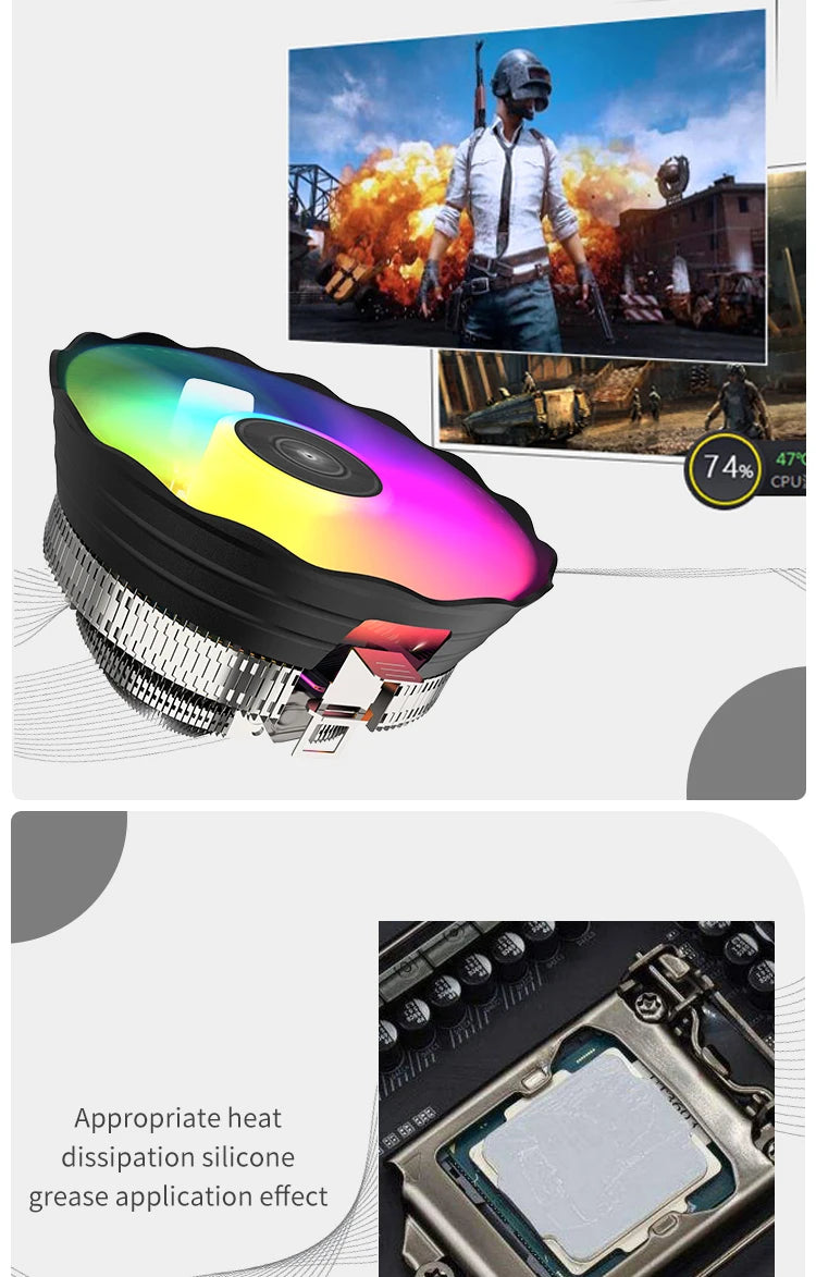 Aigo S3 CPU Cooling Processor Air Cooler Fan RGB PWM Hielera Intel LGA 1155 1700 1200 1151 AMD AM3 AM4 PC Gamer Led Fan 120mm