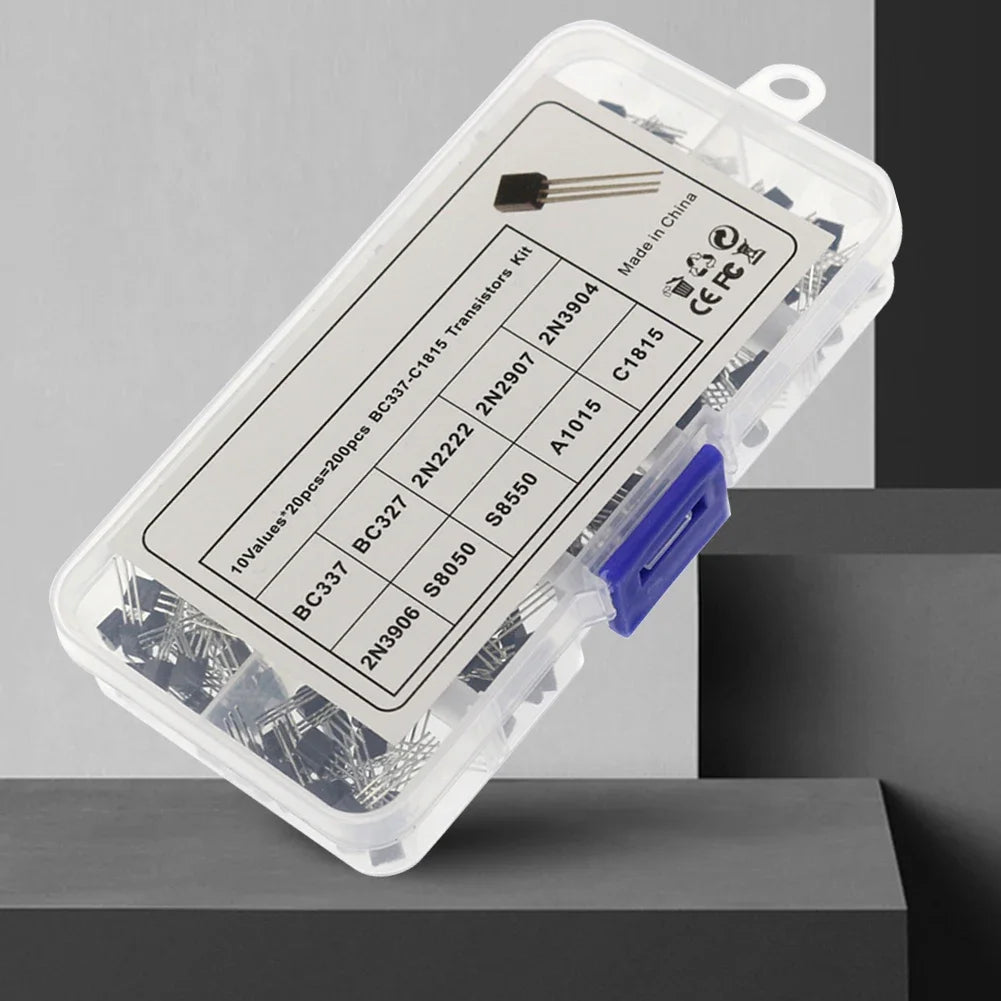 200Pcs Transistor Kit BC327 BC337 2N2222 2N2907 2N3904 2N3906 S8050 S8550 A1015 C1815 PNP/NPN 10 Values TO-92 Transistors Set