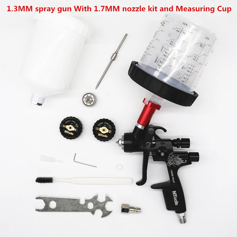 Hvlp Spray Gun with Adapter and Mix Tank Car Repair Paint Spray Guns 1.3 And 1.7mm Nozzle for Painting Water Based Air Spray Gun