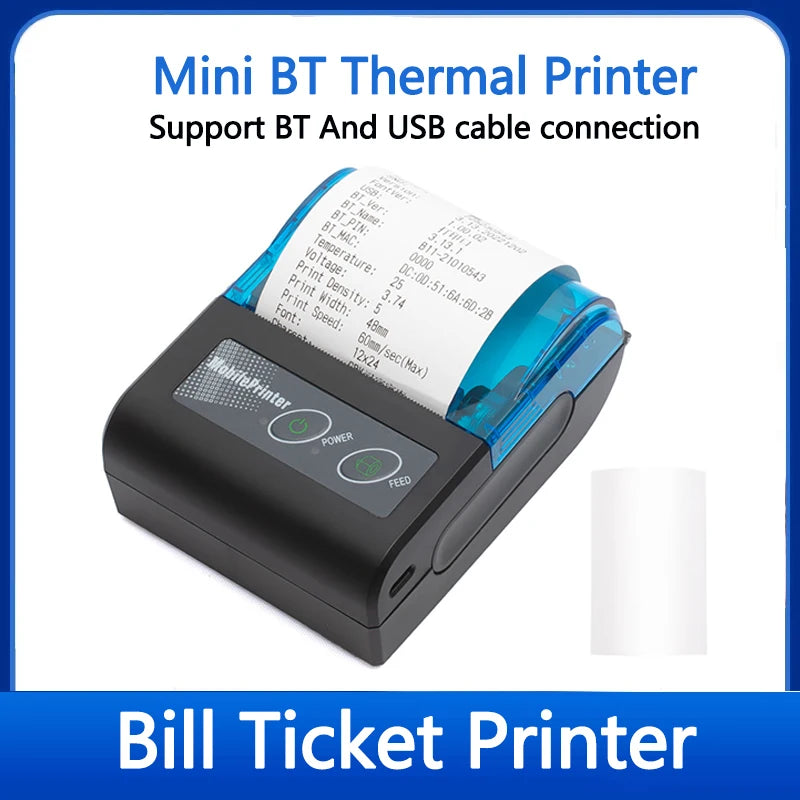 58mm Portable Thermal Receipt Printer Mobile Wireless Mini Bluetooth Ticket Bill Printer For Android IOS Windows Receipt Printer