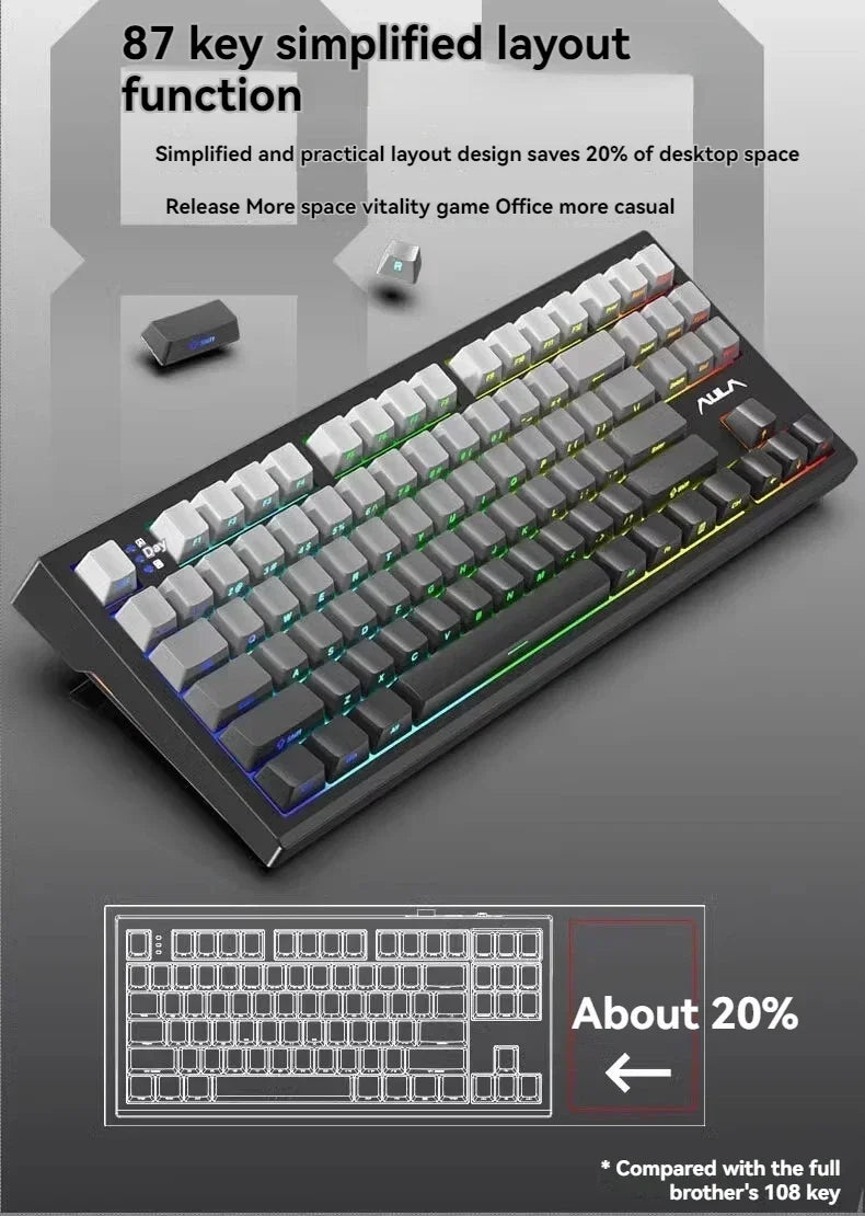 AULA S87Pro Gaming Mechanical Keyboard Wireless Bluetooth Keyboard Tri-mode RGB Hot Swappable Customized Games Accessories