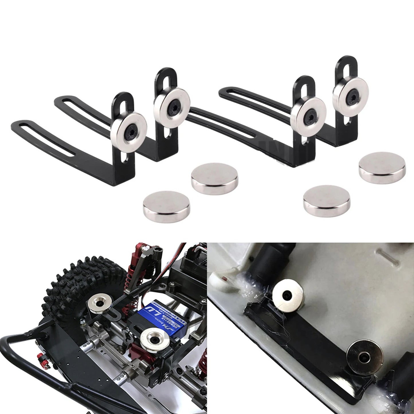 4PCS RC Car Shell Body Mount Metal L-Bracket with Magnet for 1:10 RC Crawler Car Axial SCX10 90046 D90 S18