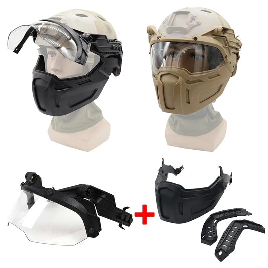 Tactical FAST Helmet Flip Goggles With Half Face Mask Hunting CS Games Airsoft Paintball Mask Helmet Accessories Protect Gear