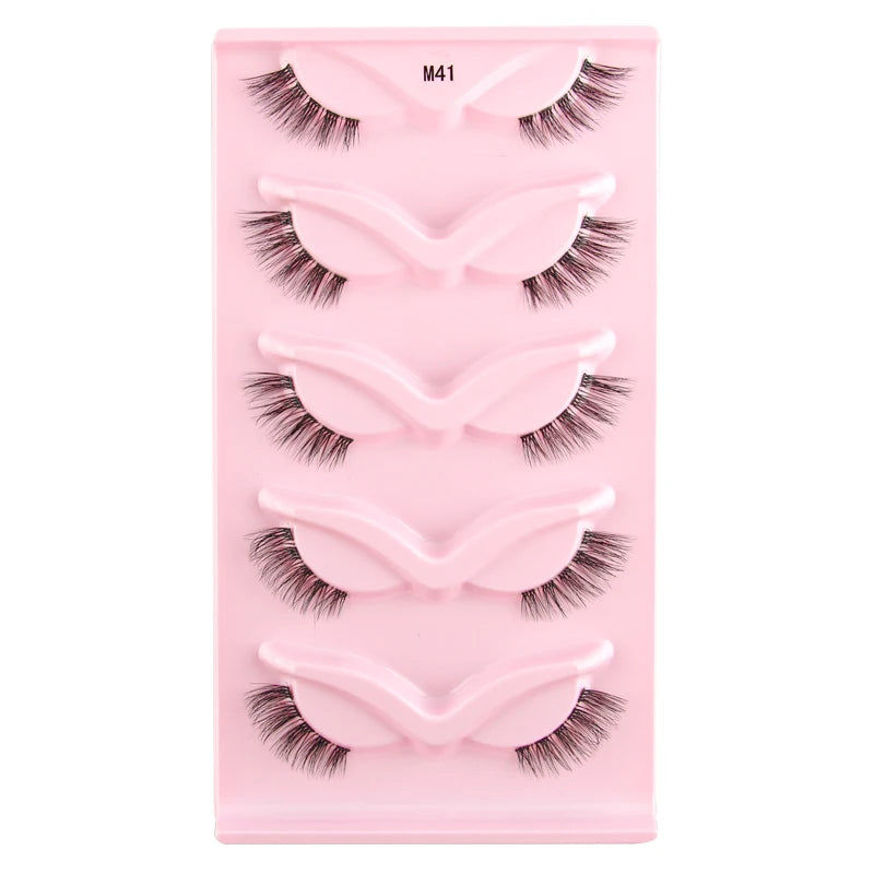 3/5/10Pairs Half False Lashes Natural Short 3D Cat Fake Mink Eyelashes Extension Winged Fluffy Wispy Faux Cils Clear Band Makeup
