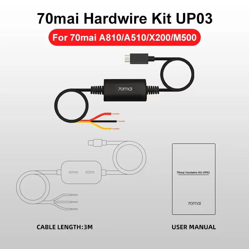 Original 70mai Parking Surveillance Cable UP03 for 70mai A810 A510 X800 X200 Omni M500 Hardwire Kit UP03 24H Parking Monitor