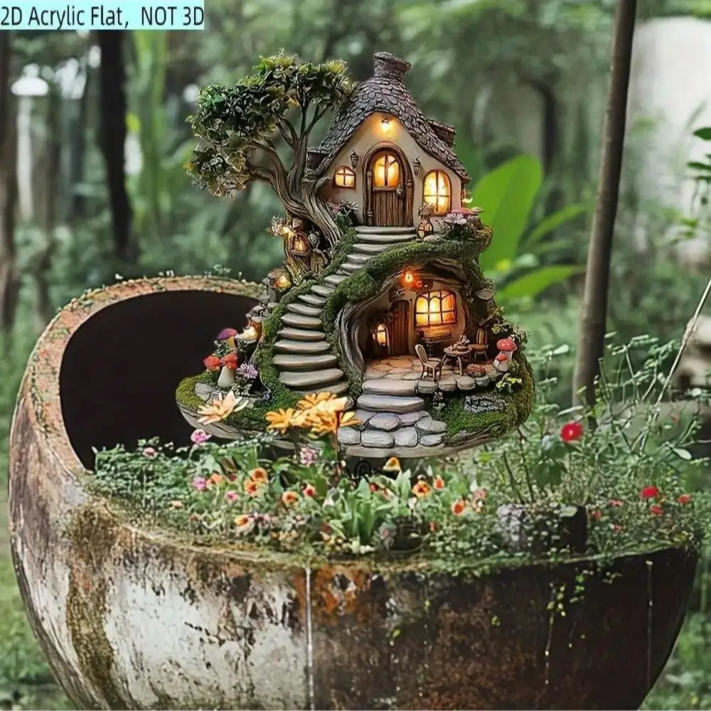 1PCS Whimsical Treehouse Outdoor Decoration Small Statue Potted Plant Decoration Flower Bed Courtyard Decoration Lawn Decoration