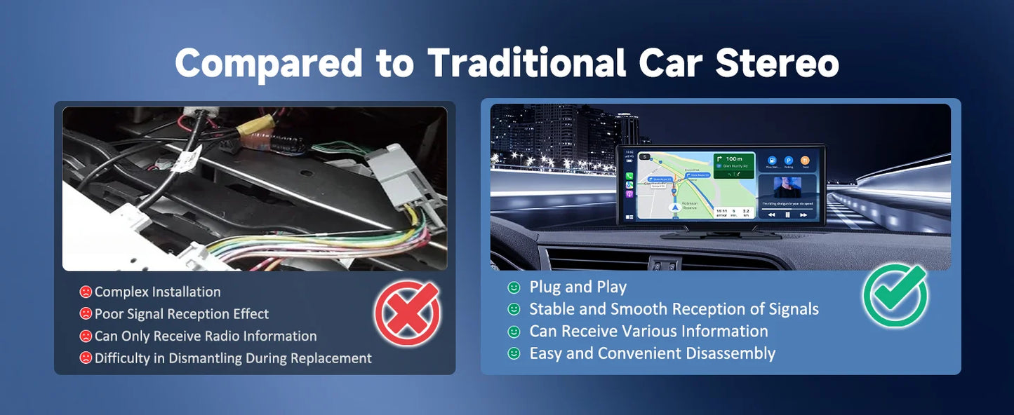 Jansite 10.26" 4K DVR Wireless CarPlay & Android Auto Dash Cam GPS Navigation 24h Park Monitor Night Vision Rear View Mirror