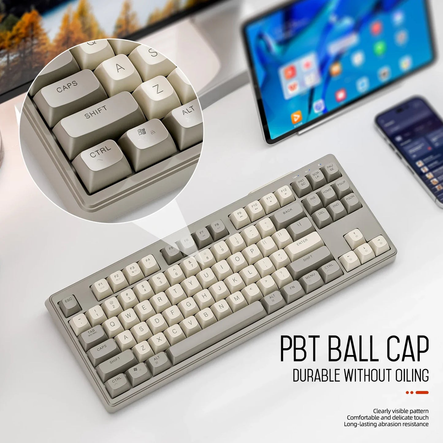 M87 Bluetooth Gaming Keyboard,Wireless Dual Mode Connection,PBT Ball Cap,Rainbow Light,Suitable for Computers, Laptops, and Mac