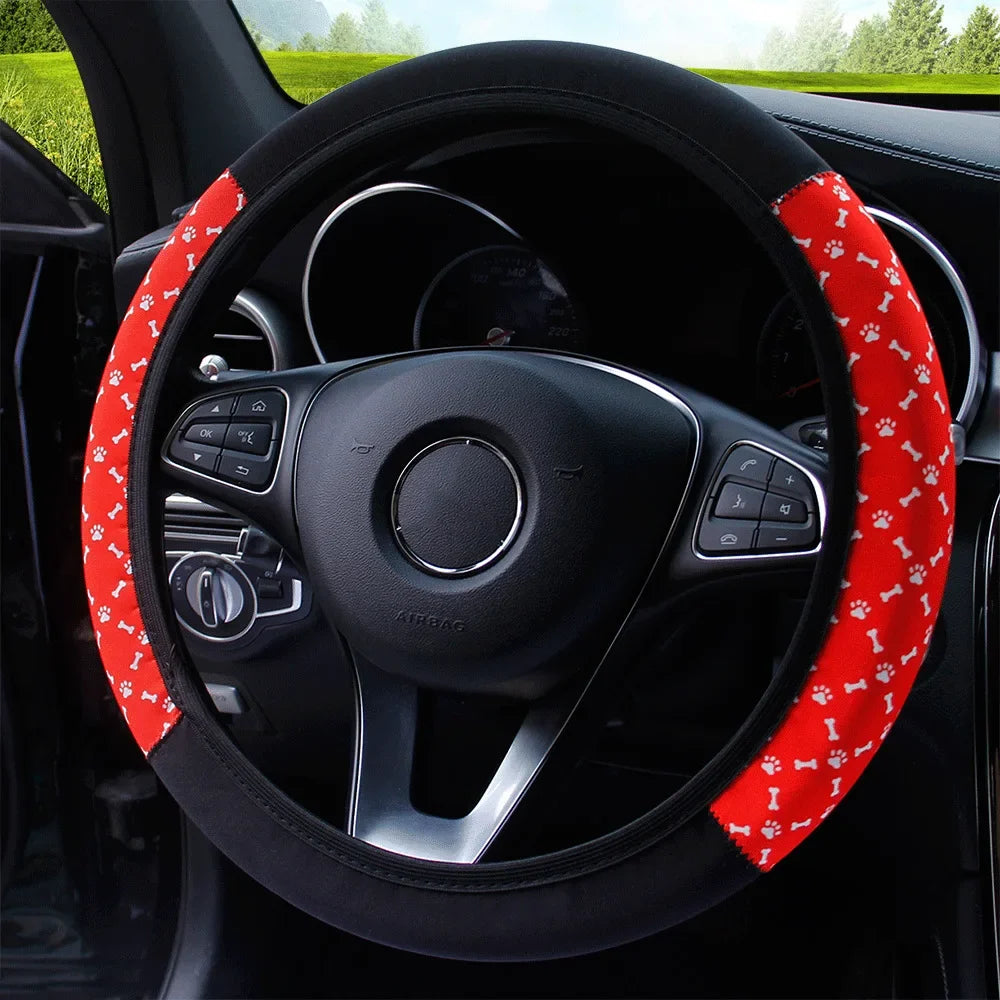38cm Elastic Car Steering Wheel Cover Ethnic Style Print Anti-slip Car Steering-wheel Cover Car Interior Accessories Car Styling